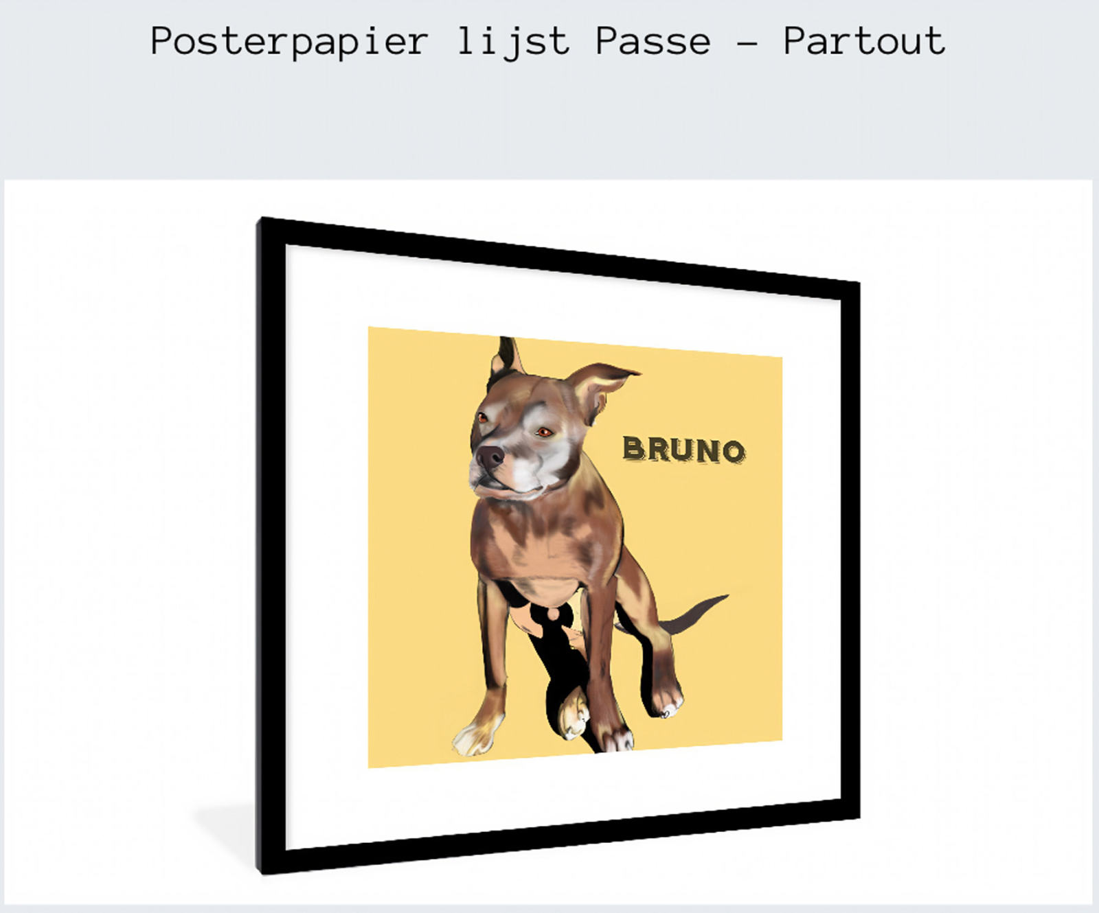 Huisdier Portret. Honden Kunstwerk in zwarte lijst met passe-partout.