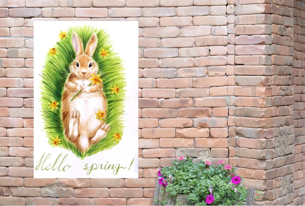 Tuinposter Konijntje.Hello Spring!