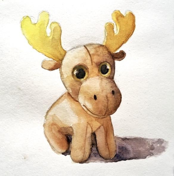 Grappige tekening van een rendier.Getekend door kunstenaar Aureolin Flax.