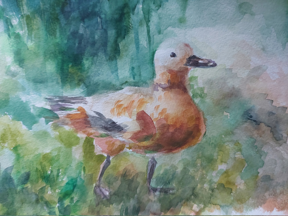 Waterferf Schilderij van Aureolin Flax. 