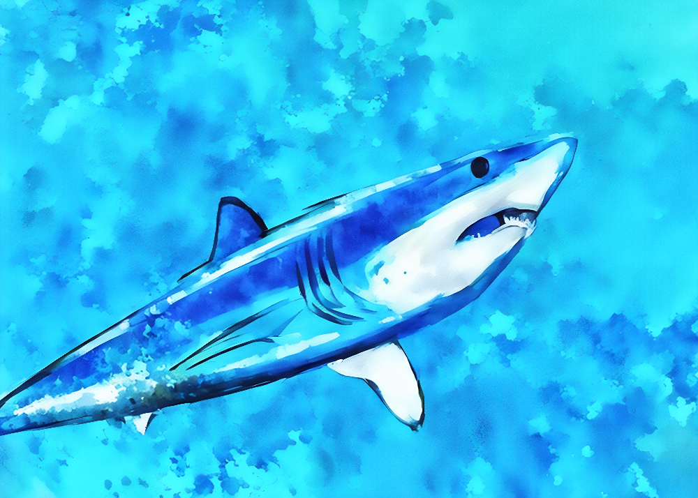 Kunstwerk van een Mako Haai.