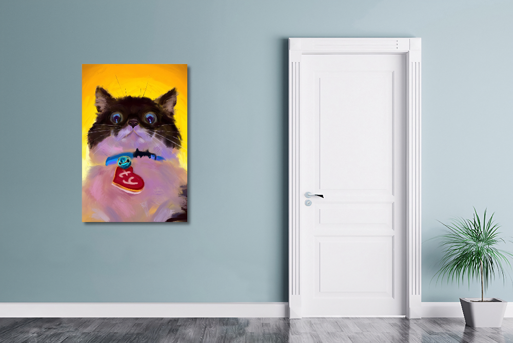Canvas grappige kat kunstwerk.