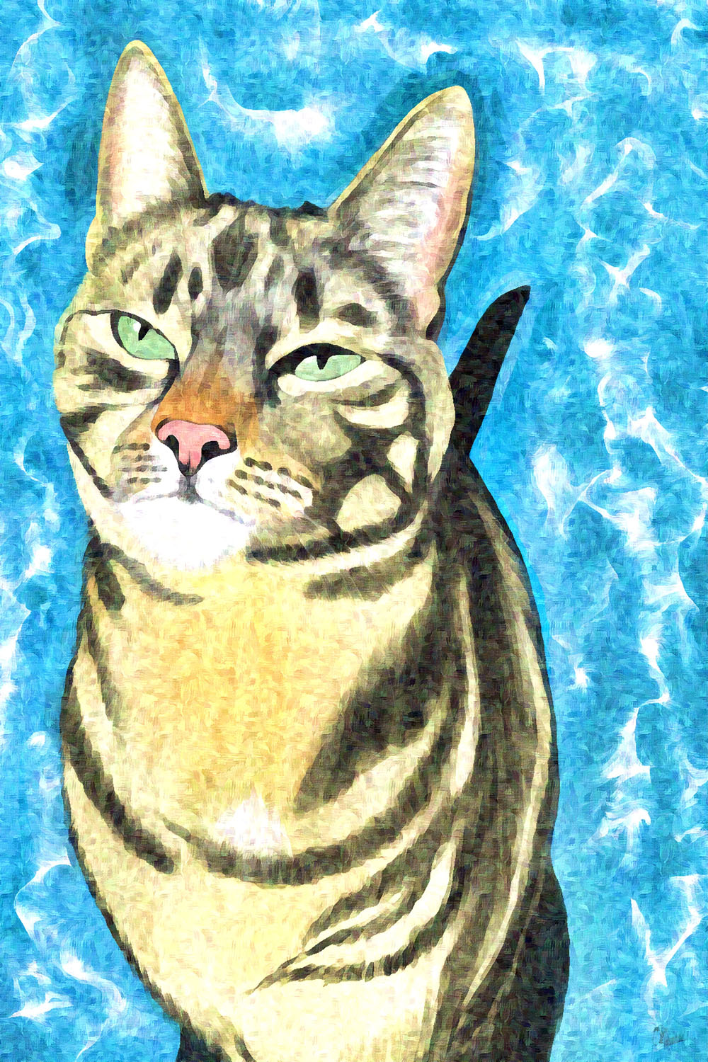Kunstwerk van een kat.Bij draw a Pet tekenen we uw huisdier.www.drawapet.nl