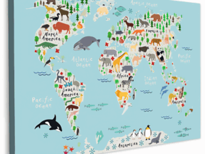 Wereldkaart met dieren.