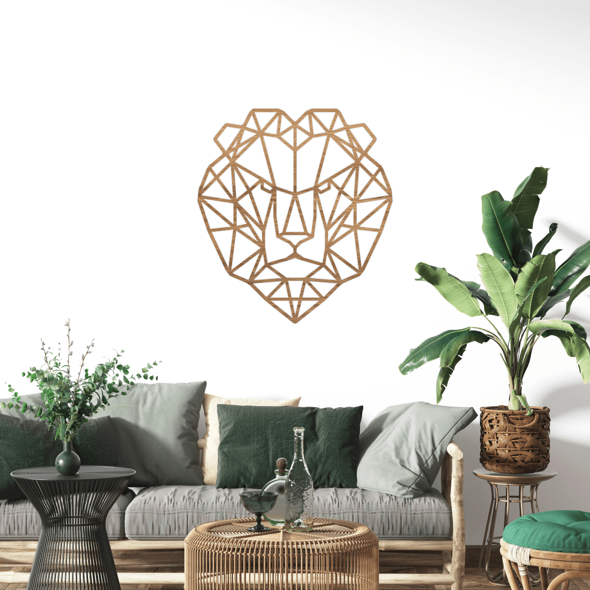 Geometrische Houten Leeuw.Te koop in 4 soorten hout.