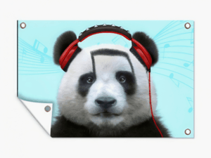 Grappige Tuinposter Reuzenpanda met koptelefoon