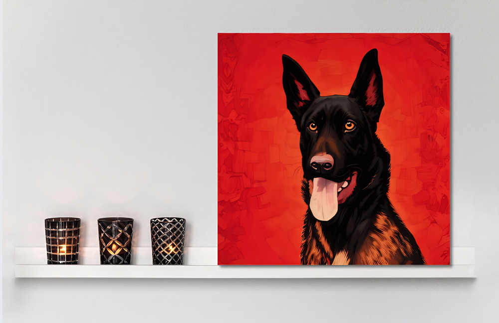 Huisdier Tekening. Tekening hond laten maken. Mechelse Herder Art op Canvas. 40 - 40 cm.