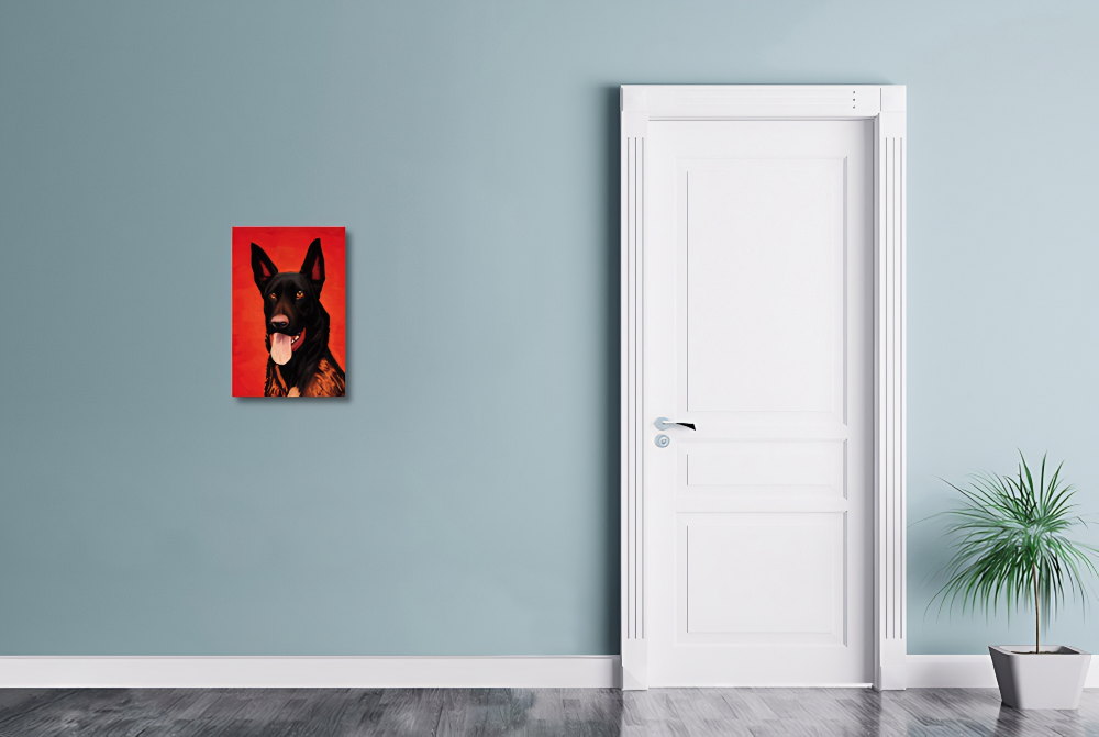 Kunstwerk Huisdier. Tekening hond laten maken. Mechelse Herder Art op Canvas. 40 - 60 cm