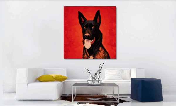 Kunstwerk Huisdier. Mechelse Herder Art op Canvas. 90 - 90 cm.