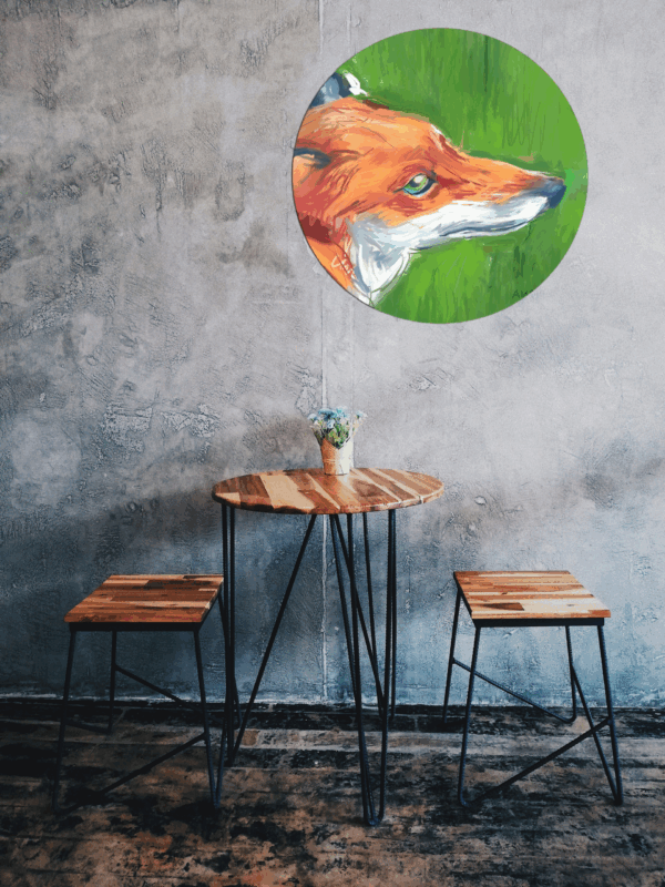 Muurcirkel Kunstwerk van een Vos.Voorbeeld aan muur.