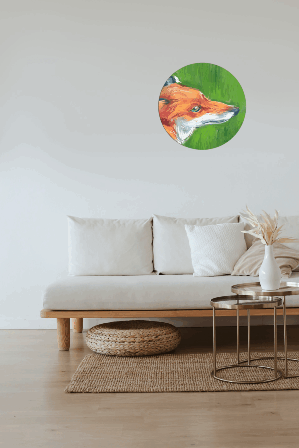 Muurcirkel Kunstwerk van een Vos.Voorbeeld aan muur.