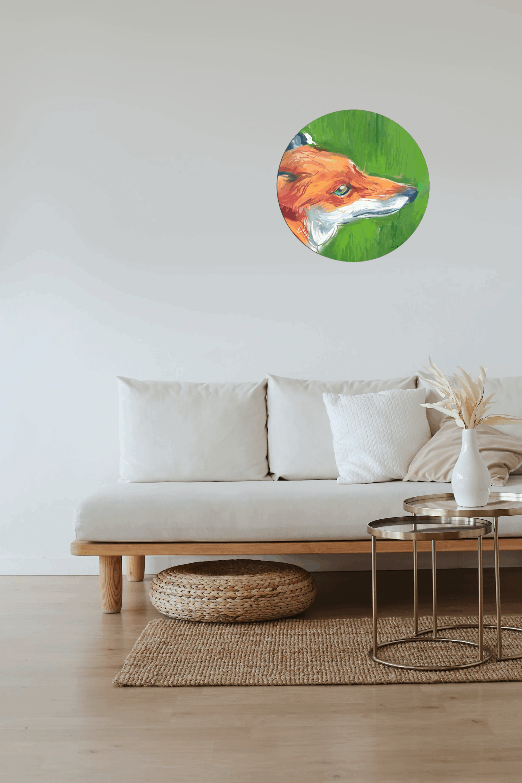 Muurcirkel Kunstwerk van een Vos.Voorbeeld aan muur.