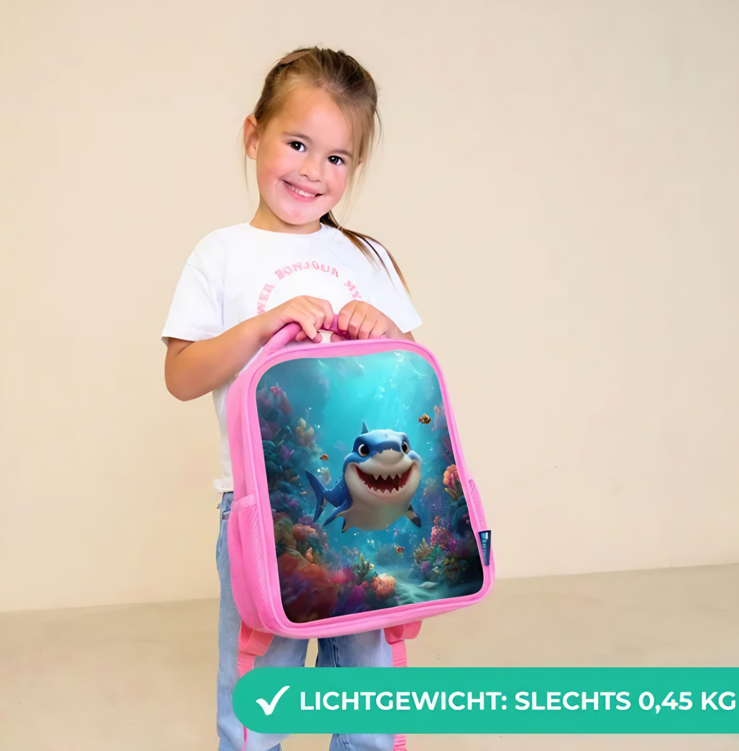 Kinderrugzak Lieve Haai Roze - Afbeelding 2