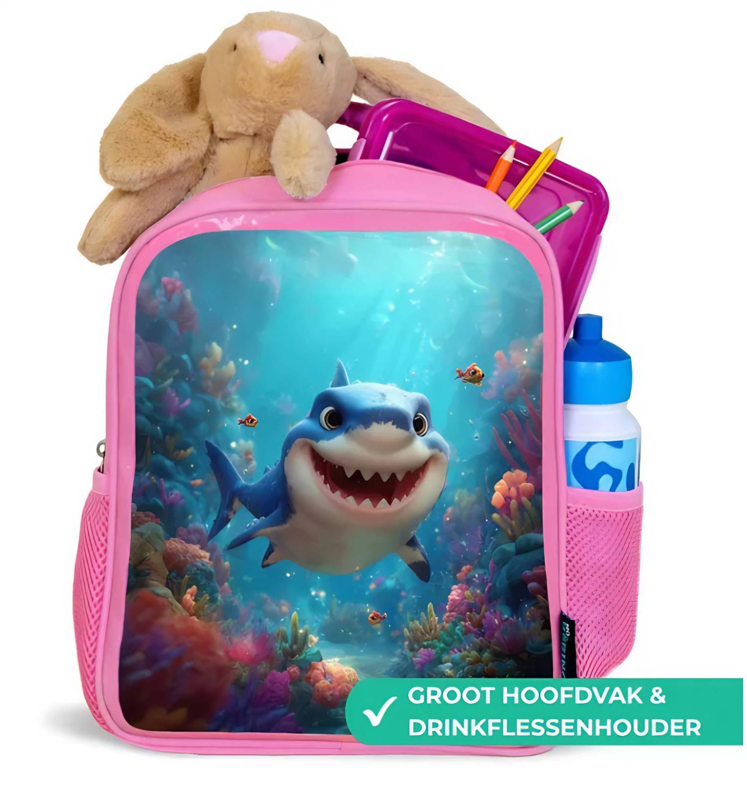 Kinderrugzak Lieve Haai Roze - Afbeelding 7