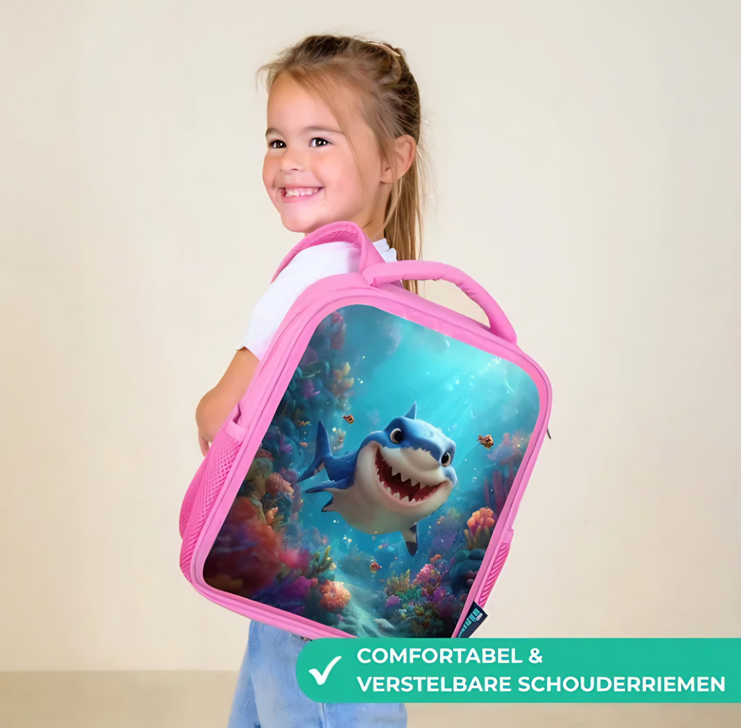 Kinderrugzak Lieve Haai Roze