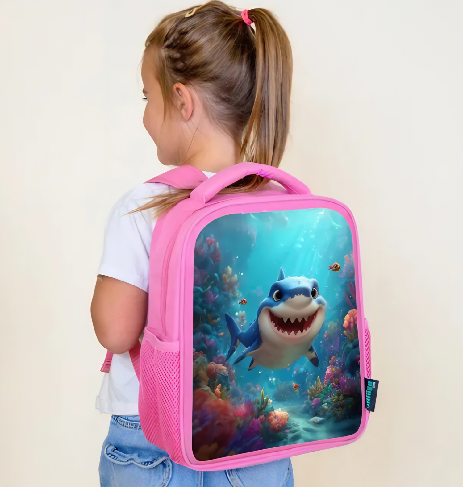 Kinderrugzak Lieve Haai Roze - Afbeelding 6