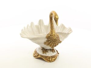 Porseleinen zwaan schaal met bronzen details – decoratieve zwaan