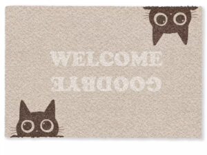 Deurmat kat beige Welcome Goodbye